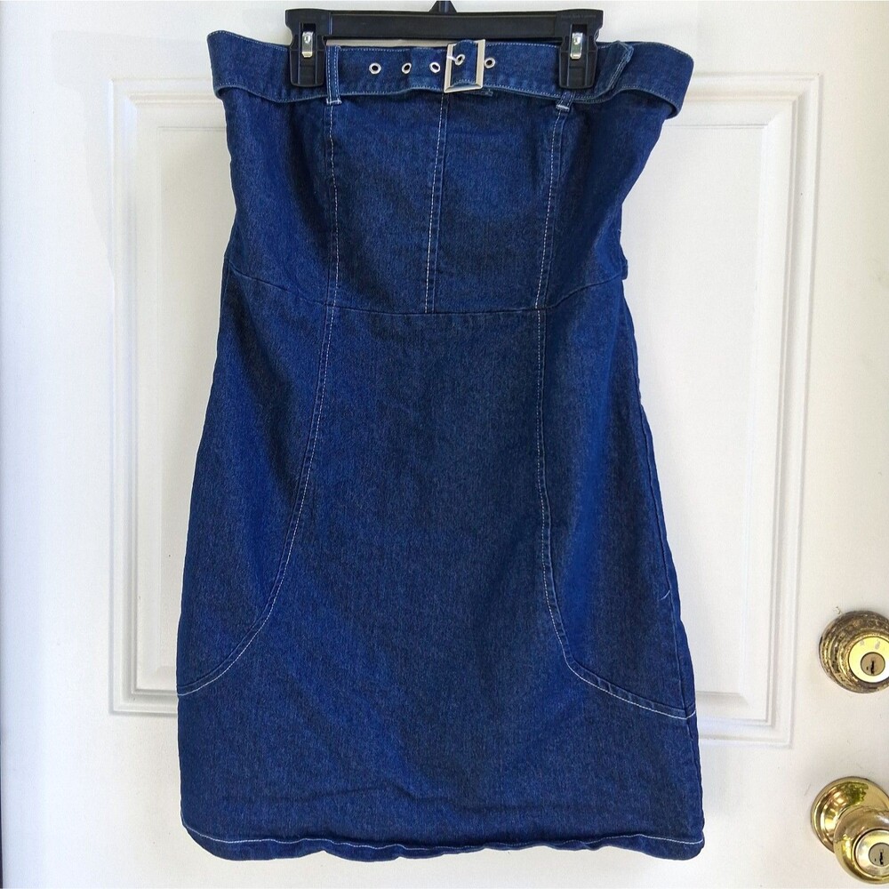 women's strapless dress XL Heart & Heels blue denim with silver metal accent